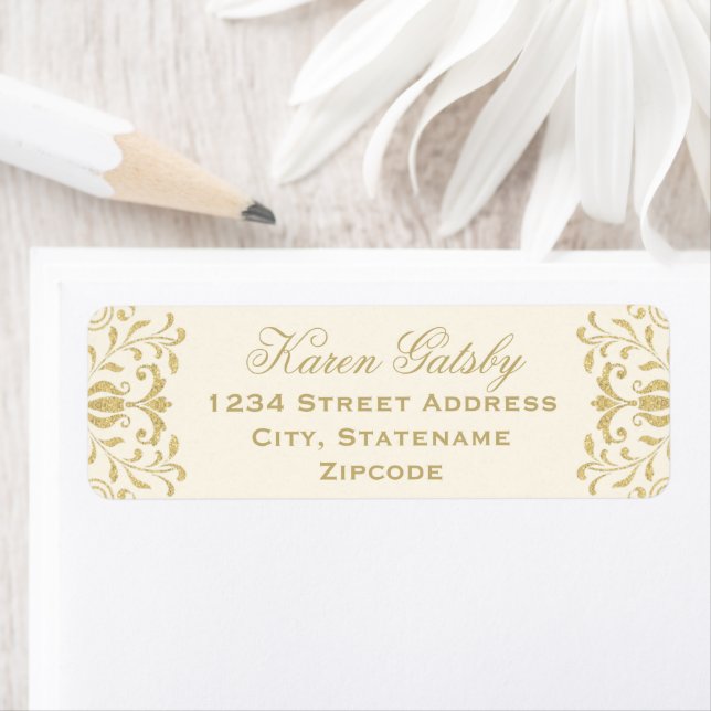Ivory Gold Vintag Glamour Hochzeit Rücksendeadress (Insitu)