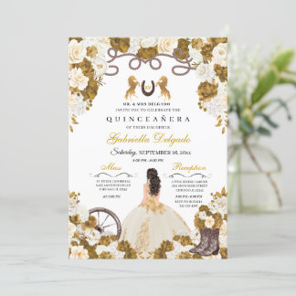 Ivory & Gold Western Charro Cowgirl Quinceanera Einladung