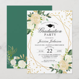 Ivory Golden Floral Modern Frame Graduation Party Einladung