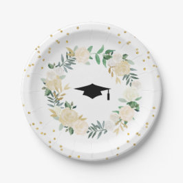 Ivory Golden Floral Modern Frame Graduation Party Pappteller