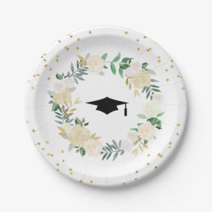 Ivory Golden Floral Modern Frame Graduation Party Pappteller