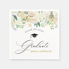 Ivory Golden Floral Moderne Graduierungsparty Serviette