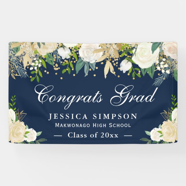 Ivory Golden Floral Moderner Abschluss Graduate Banner (Horizontal)