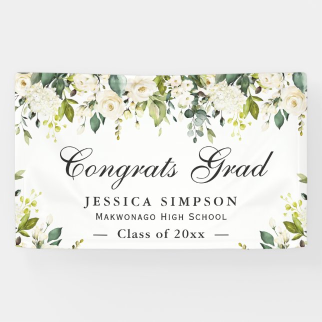 Ivory Golden Floral Moderner Abschluss Graduate Banner (Horizontal)