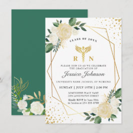 Ivory Golden Floral Nursing School Abschluss Einladung