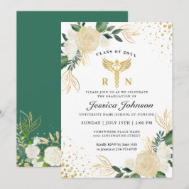 Ivory Golden Floral Nursing School Abschluss Einladung