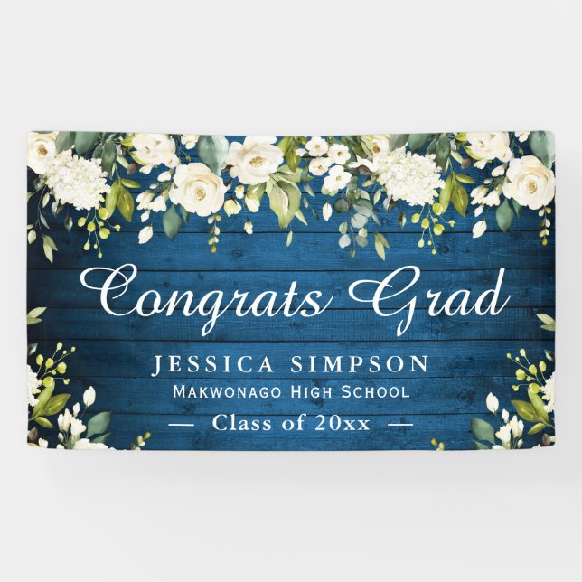 Ivory Golden Floral Rustic Abschluss Graduate Banner (Horizontal)
