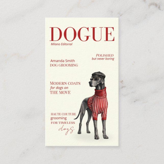 Ivory Great Dane Dogue Magazine Business Card Visitenkarte (Vorderseite)