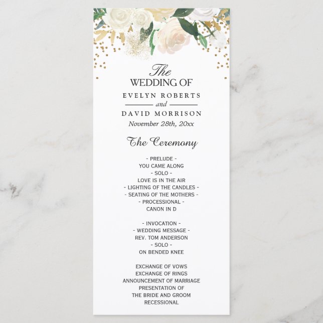 Ivory Green Floral Wedding Programme (Devant)