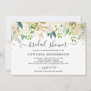 Ivory Greenery Gold Bloom Bloral Brautparty Einladung