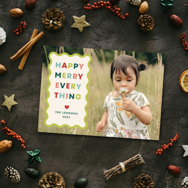 Ivory Happy Merry Wavy Christmas Photo Card Einladung (Von Creator hochgeladen)