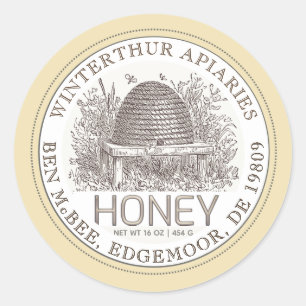 Ivory Honey Jar Label (Vintag Skep) Beige Grenze Runder Aufkleber