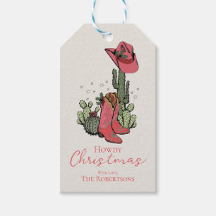 Ivory Howdy Christmas Cowgirl Stiefel und Cacti Geschenkanhänger