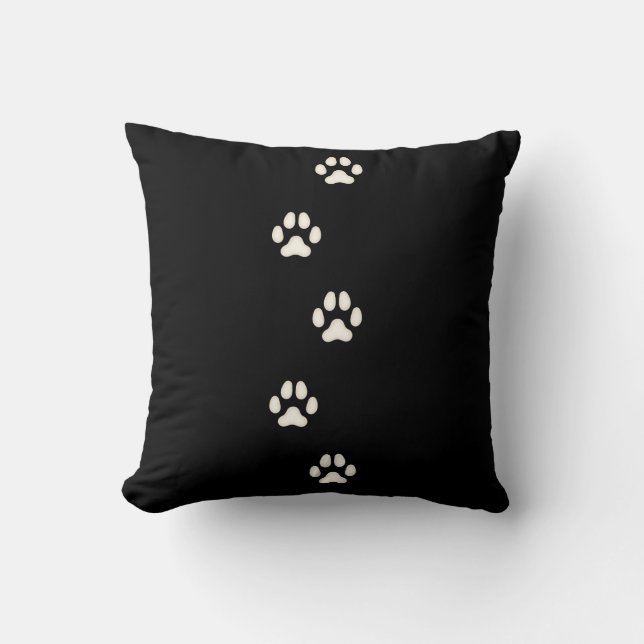 Ivory Hund Paw Prints Canine Tracks Black Kissen (Vorderseite)