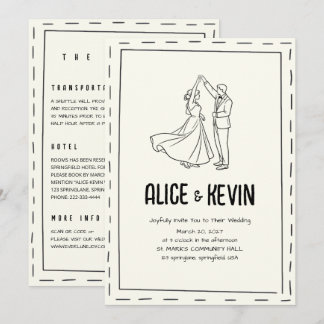 Ivory Illustration Doodle Minimalist QR Wedding Einladung
