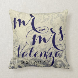 Ivory Lace Blue Two Tone Wedding Newlywed Gift Kissen