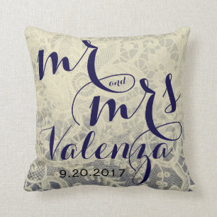 Ivory Lace Blue Two Tone Wedding Newlywed Gift Kissen