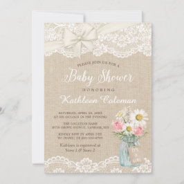 Ivory Lace Burlap Floral Mason Jar Baby Shower Einladung