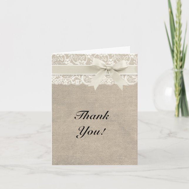 Ivory Lace Burlap Look Danke-Karte Dankeskarte (Vorderseite)