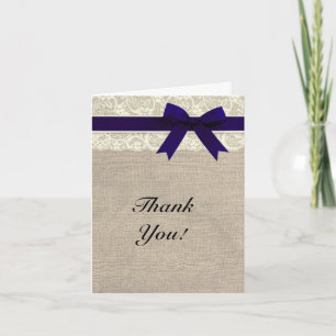 Ivory Lace Burlap und Navy Danke Karte