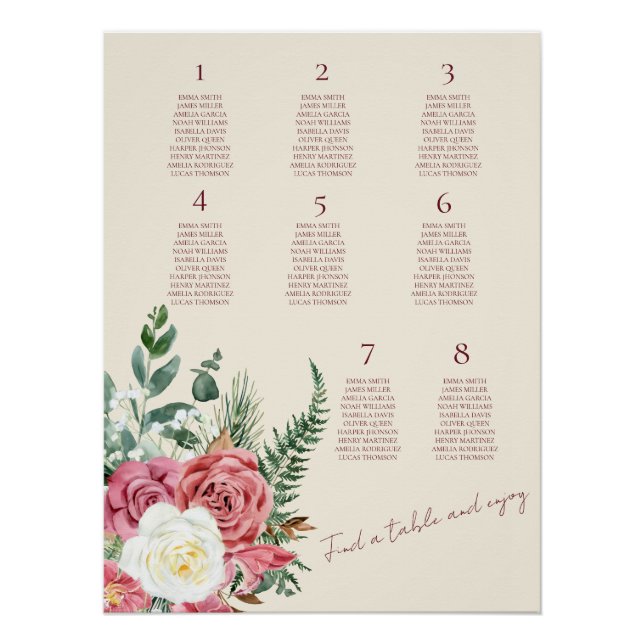 Ivory Lace Elegant Floral Wedding Seating Chart (Vorderseite)