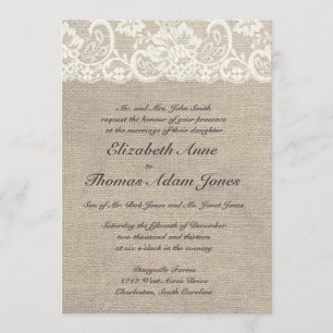 Ivory Lace et Burlap Faire-part de mariage