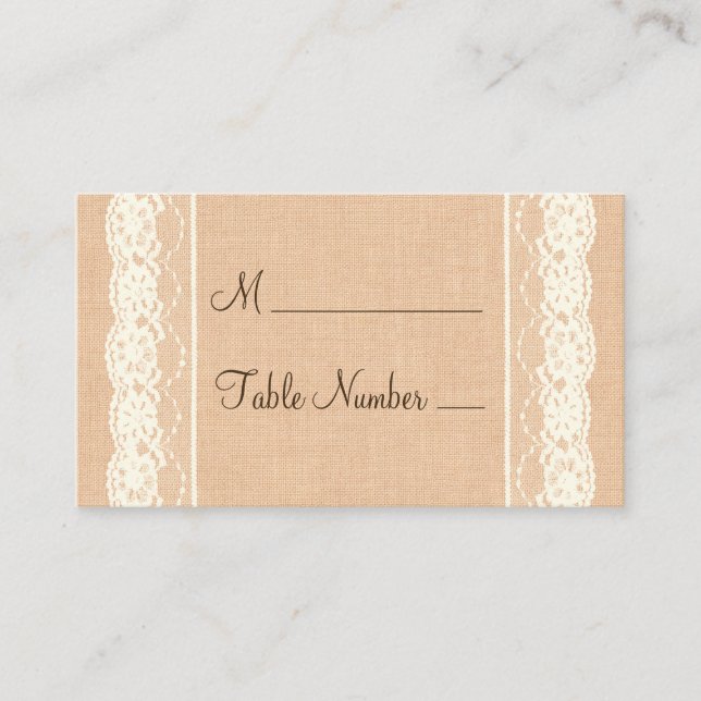 Ivory Lace & Light Burlap Platzkarte (Vorderseite)