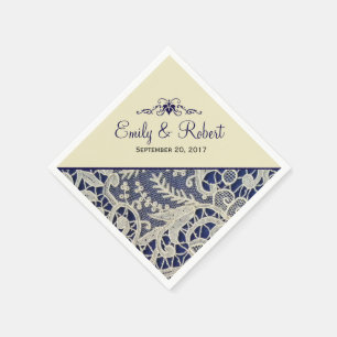 Ivory Lace Navy Blue Elegant Festliche Hochzeit Serviette