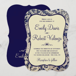 Ivory Lace Royal Navy Blue Modern Formal Wedding Einladung