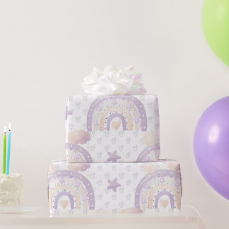 Ivory Lavender Boho Rainbow Baby Girl Shower Geschenkpapier