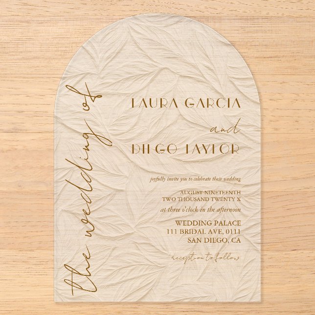 Ivory Leaves Wedding Acrylic Acryleinladungen (Vorderseite)