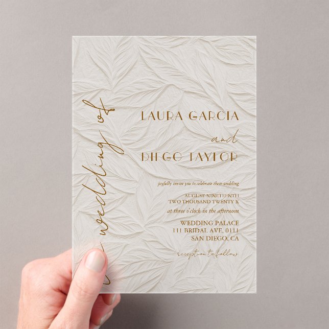 Ivory Leaves Wedding Acrylic Matte Acryleinladungen (Insitu (Handheld))
