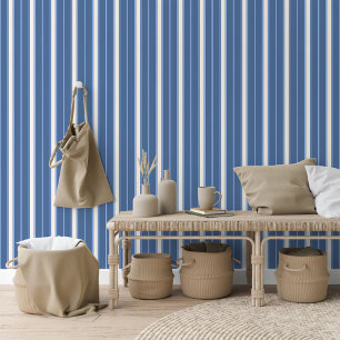 Ivory Light Medium Blue Streifen Muster Tapete