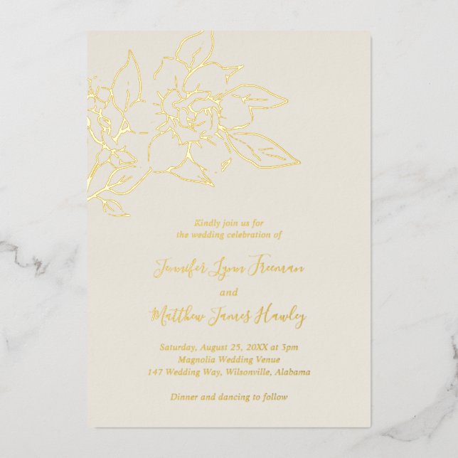 Ivory Line Art Floral Folieneinladung (Vorderseite)