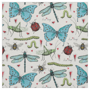 Ivory Linen Liebe Bug Insect Illustration Muster Stoff