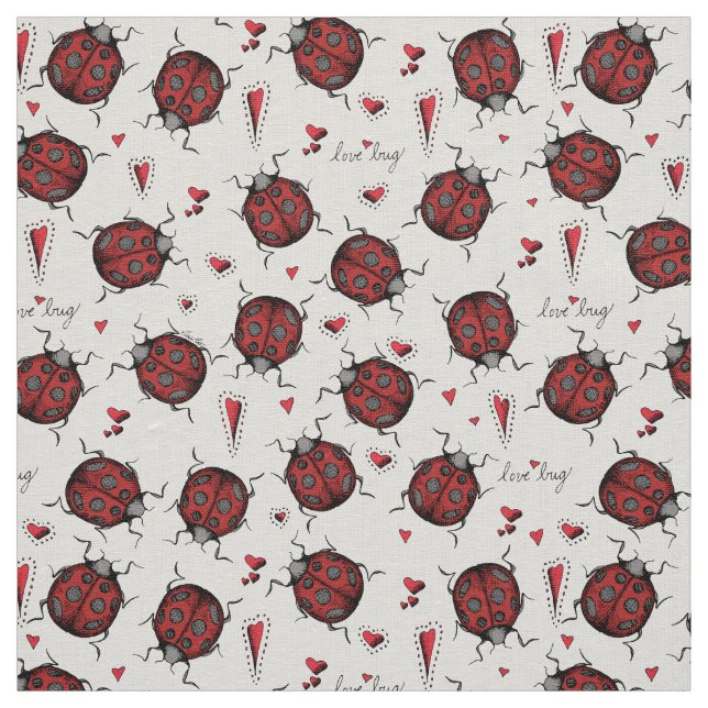 Ivory Linen LoveBug Ladybug Illustration Muster Stoff (Muster)