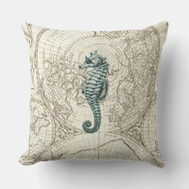 Ivory Map Green Seepferd Illustration Meereswelt Kissen