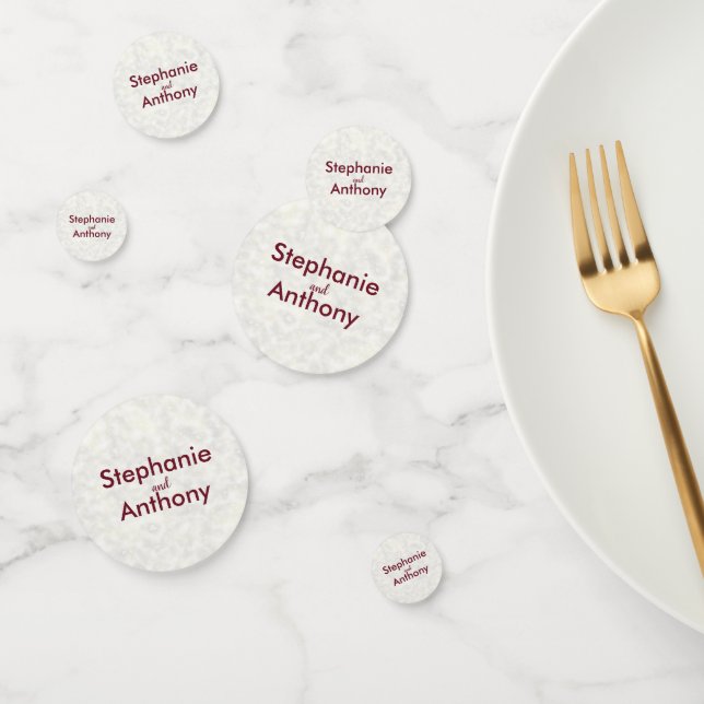 Ivory Marbe Wedding mit Burgundy Calligrafy Konfetti (Gruppe)