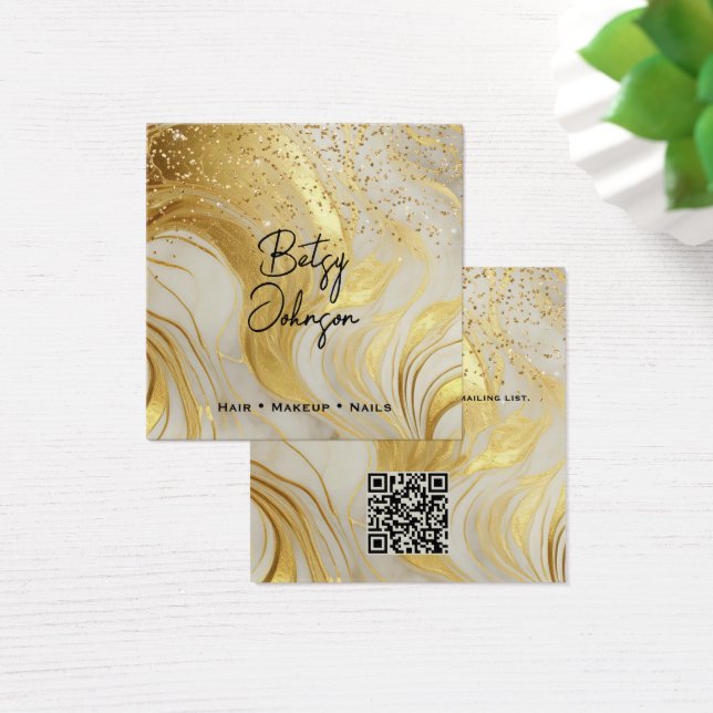 Ivory Marble and Gold Glitter Salon Business Card (Schreibtisch)