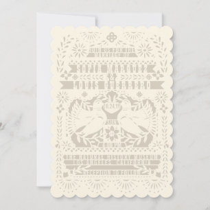 Ivory Mexican Fantail Doves Papel Picado Wedding Einladung
