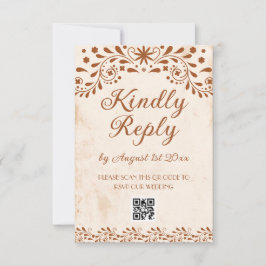 Ivory Mexican Floral Wedding QR code RSVP Karte