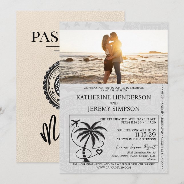 Ivory Mexico Passport Hochzeit Einladung (Vorne/Hinten)