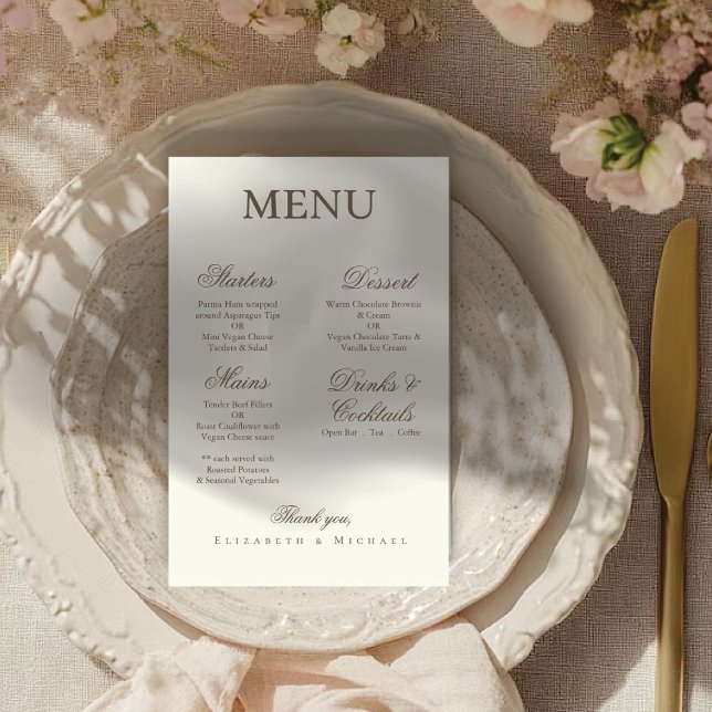 Ivory Minimalist Boho Script Wedding Menu (Créateur téléchargé)