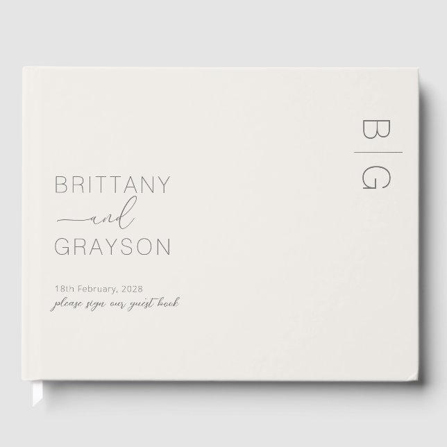 Ivory Modern Monogram Foto Wedding Guest Book Gästebuch (Vorderseite)