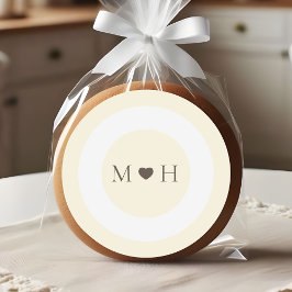 Ivory Modern Monogram Heart Wedding Favor Runder Aufkleber