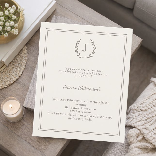 Ivory monogrammed milestone age-neutral invitation (Von Creator hochgeladen)