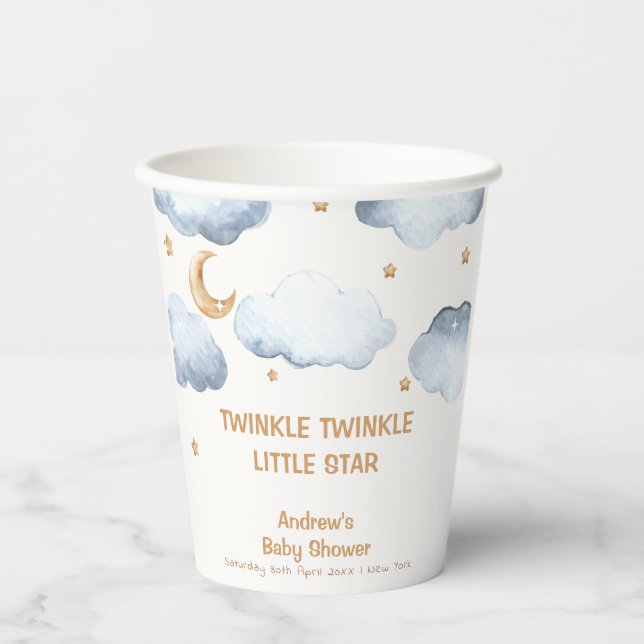 Ivory Moon Stars Twinkle Boy Baby Shower Pappbecher (Vorderseite)