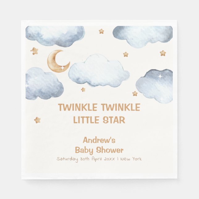 Ivory Moon Stars Twinkle Boy Baby Shower Serviette (Vorderseite)