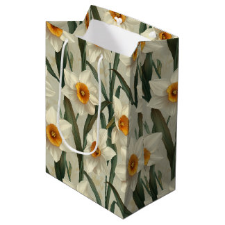 Ivory Narcissus Botanische Frühlingsdruckerei Mittlere Geschenktüte