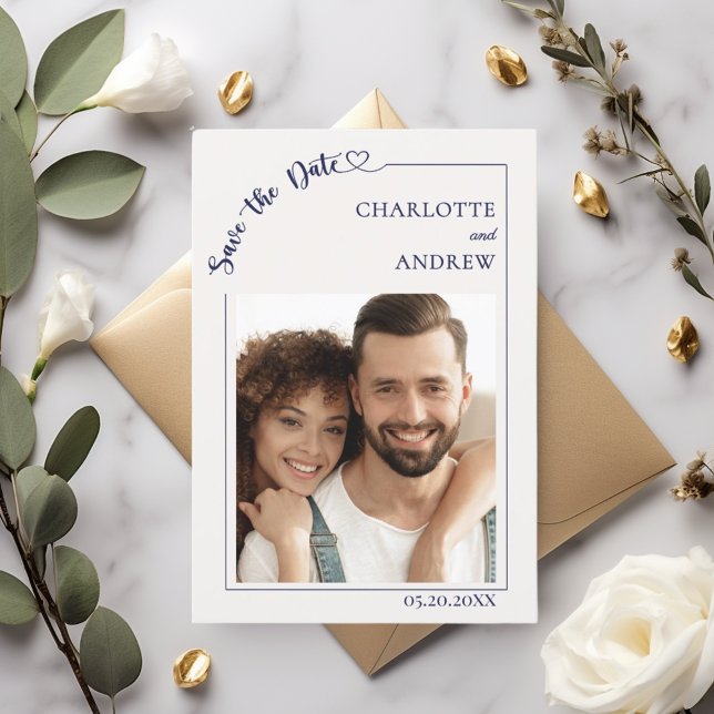 Ivory navy blue photo wedding Save the Date (Créateur téléchargé)
